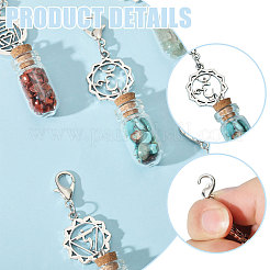 7 Chakra Natural Red Aventurine & Red Jasper & Green Aventurine & Tiger Eye & Synthetic Turquoise & Amethyst & Lapis Lazuli Chips inside Glass Wishing Bottle Pendant Decorations&nbsp;HJEW-FH00148