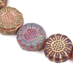 塗装ガラスビーズ連売り  ゴールドライン入り  ミックスカラー  花  12.5~13x5~5.5mm  穴：1mm  約30個/連  14.96''（38センチメートル）&nbsp;GLAA-F133-07D