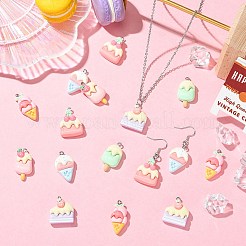 30個6スタイル不透明樹脂ペンダント  プラチナ鉄ループ付き  アイスクリームとケーキのチャーム  ミックスカラー  23~29x14.5~20x8~9.5mm  穴：1.8~2mm  5個/スタイル&nbsp;RESI-CJ0005-26