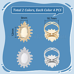 8Pcs 2 Colors 304 Stainless Steel Open Cuff Ring Components&nbsp;STAS-UN0056-94