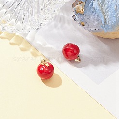 2個真鍮エナメルチャーム  模造果物  ライトゴールド  アップルチャーム  レッド  12.5x10mm  穴：1.6mm&nbsp;KK-YW0001-88