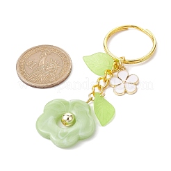 花のアクリル天然石風ペンダントキーホルダー  合金エナメルチャームと鉄分割キーリング付き  淡緑色  8cm&nbsp;KEYC-JKC00692-04