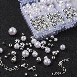 DIYブレスレット作りのための461個の丸いビーズキット  丸いabsプラスチックビーズを含む  鉄製のペーパークリップチェーンとエンドチェーンと丸カン  亜鉛合金の留め金  伸縮性ストレッチスレッド  銀  ビーズ：約361個/セット&nbsp;DIY-YW0004-45S