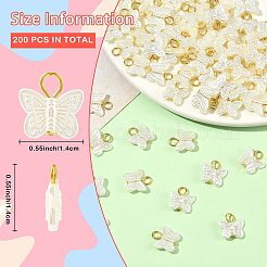 ABSイミテーションパールバタフライチャーム200個  金色の鉄のループで  ホワイト  14x14x4mm  穴：3.2mm&nbsp;PALLOY-SZ00045