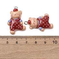 かわいい不透明樹脂ペンダント  クマのチャーム  プラチナ鉄ループ付き  桃パフ  31x20.5x7.5mm  穴：2mm&nbsp;FIND-H069-07P