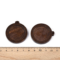 Schima 木彫りペンダント カボションセッティング  フラットラウンド  染め  サドルブラウン  43.5x39.5~40x4.5~5mm  穴：2~2.2mm  トレイのサイズ：30~30.5mm&nbsp;WOOD-N022-01B
