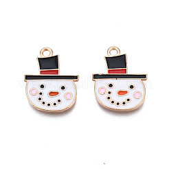 クリスマス合金エナメルペンダント  カドミウムフリー＆鉛フリー  ライトゴールド  雪だるま  ホワイト  21x16x1.5mm  穴：1.8mm&nbsp;ENAM-Q442-49