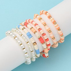 キットを作るDIYブレスレット  手作りのポリマークレイビーズを含む  ccbプラスチックラウンドビーズ  伸縮性のある糸  ABSプラスチックパール調ビーズ  ミックスカラー  6x0.5~1mm  穴：1.8mm&nbsp;DIY-FS0010-15