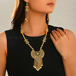 ヴィンテージ風合金製中空リボンタッセルイヤリング＆ネックレスセット（女性用）  ゴールドカラー  18.70インチ（47.5cm）&nbsp;XI4040