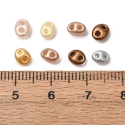 不透明色のガラスシードビーズ 10g  2穴  オーバル  ミックスカラー  5.5x4x2.5mm  穴：1mm&nbsp;SEED-L013-02E