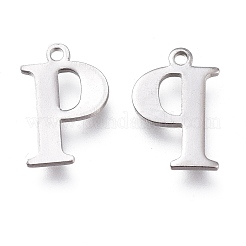 変色しない304ステンレススチールチャーム  レーザー切断  アルファベット  ステンレス鋼色  文字.p  12.5x8x0.8mm  穴：1mm&nbsp;X-STAS-H112-P-P