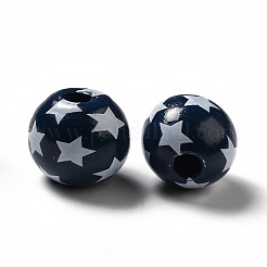 Independence Day Theme Printed Natural Wooden Beads&nbsp;WOOD-L020-B04