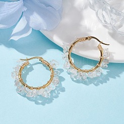 天然水晶クリスタルフープピアス  304ステンレススチールイヤリング金具  28.5~29.5x5~7mm&nbsp;EJEW-JE05709-03