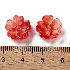 染色＆加熱グラデーションカラーガラスビーズキャップ  5  - 花びらの花  グリッターパウダー付き  レッド  13x14x5mm  穴：1.6mm&nbsp;GLAA-D307-01H