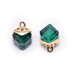 ガラスチャーム  合金のパーツと  キューブ  エメラルド  15x10x10mm  穴：1.6mm&nbsp;GLAA-SZC0004-02J