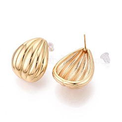真鍮製スタンドピアス  シェル形状  ニッケルフリー  18KGP本金メッキ  24x20.5mm&nbsp;EJEW-T048-12G