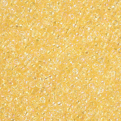 12/0 FGBグレードAラウンドガラスシードビーズ  透明インサイドカラー  ABカラーメッキ  ライトカーキ  2.3x1.5mm  穴：1mm  約48500個/ポンド&nbsp;SEED-N001-E-302