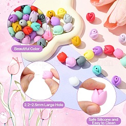 30 個 15 スタイルのシリコーンビーズ  チューリップの花  ミックスカラー  15~16.5x15~17x14~15mm  穴：2~2.5mm  2個/スタイル&nbsp;SIL-CJ0002-59