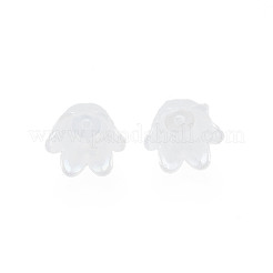 6枚花びらイミテーションゼリー アクリルビーズキャップ  ABカラーメッキ  花  ホワイトスモーク  11.5x10.5x8.5mm  穴：1.4mm  約2100個/500g&nbsp;JACR-T002-02G