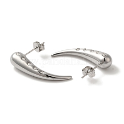 304ステンレススチールとラインストーンのティアドロップスタッドピアス（女性用）  ステンレス鋼色  27x7.5mm&nbsp;EJEW-S237-10