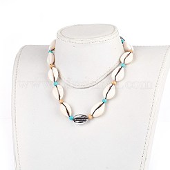 Adjustable Cowrie Shell and Synthetic Turquoise Beaded Necklaces&nbsp;NJEW-JN02300-01
