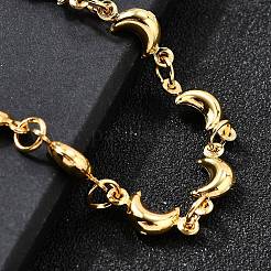 女性用304ステンレススチールリンクブレスレット  ムーン  ゴールドカラー  7-1/2インチ（19.1cm）&nbsp;BJEW-P354-06G