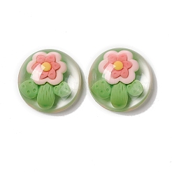 透明フラワー樹脂カボション  半円  ライムグリーン  花柄  24.5x9.5mm&nbsp;RESI-G034-B05
