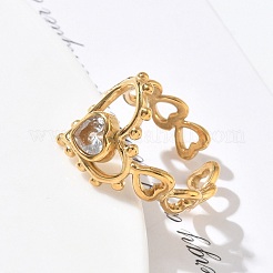 304 Stainless Steel Pave Cubic Zirconia Cuff Open Rings&nbsp;SA-CBAFEB5-06B-G