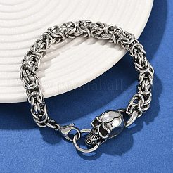 9MM 201 Stainless Steel Skull Byzantine Chain Bracelets for Men Women&nbsp;BJEW-B143-07ASP