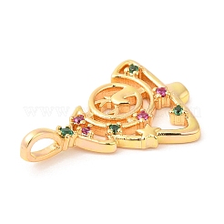 真鍮チャーム  キュービックジルコニア付き  ゴールドカラー  クリスマスツリー  20x13x2mm  穴：3x2mm&nbsp;KK-C032-01C