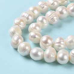天然養殖淡水パールビーズ連売り  ポテト  グレードAB  パパイヤホイップ  9~11x9~10mm  穴：0.6mm  約38個/連  13.98''（35.5センチメートル）&nbsp;PEAR-E018-09