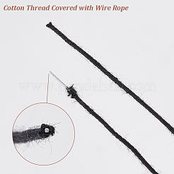 ワイヤーロープで覆われた綿糸  ブラック  1mm  約50.00ヤード（45.72m）/ロール&nbsp;OCOR-WH0101-43B