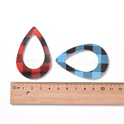 PUレザービッグペンダント  タータンチェック模様  ティアドロップ  ミックスカラー  60x40x2mm  穴：1.5mm&nbsp;FIND-T020-114