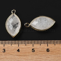 天然石クオーツクリスタルペンダント  ロッククリスタルペンダント  金色の真鍮エッジ付き  多面カット  馬の目  22x12x5.5mm  穴：1.8mm&nbsp;G-B009-01G-I