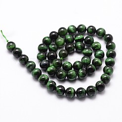 天然石タイガーアイビーズ連売り  染め＆加熱  ラウンド  グリーン  6mm  穴：1mm  約61個/連  14.9インチ〜15.1インチ&nbsp;G-G735-23-6mm-01