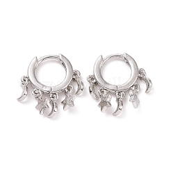 真鍮huggieフープピアス  長持ちメッキ  星と月  プラチナメッキ  16.8mm  ピン：0.9mm&nbsp;EJEW-K083-44P