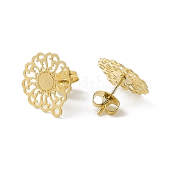 304ステンレススチールスタッドピアス  中空の花  水平ループ付き  ゴールドカラー  16x14mm  穴：1.2mm  ピン：0.85mm&nbsp;STAS-C061-03G