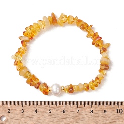 Natural Amber & Cultured Freshwater Pearl Beaded Stretch Bracelets for Women&nbsp;BJEW-JB13651