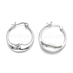 ブラスマイクロパヴェクリアキュービックジルコニアフープピアス  月とリング  プラチナメッキ  22x19.5x3mm  ピン：0.7mm&nbsp;EJEW-B006-01P