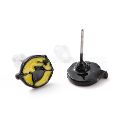 Alloy Flat Round Stud Earrings with Steel Pin&nbsp;LS-EJEW-E143-13