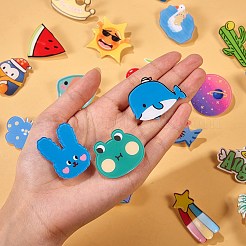 24個24スタイルの恐竜とイルカとイチゴとミルクとハートのアクリル製安全ブローチ  鉄ピンと  ミックスカラー  23~49x29~50x7~8.5mm  ピン：0.7~0.8mm  1個/スタイル&nbsp;JEWB-SZ0001-28