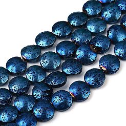 電気メッキされた天然溶岩岩ビーズ連売り  フラットラウンド  ブルーメッキ  10x4.5mm  穴：1.2mm  約40~41個/連  15.43''~15.75''（39.2~40センチメートル）&nbsp;G-K388-01A