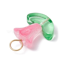 ガラスチャーム  金色の鉄のループで  フラワーオブライフチャーム  ピンク  21~22x14x6mm  穴：3.8~4mm&nbsp;PALLOY-JF02320-02