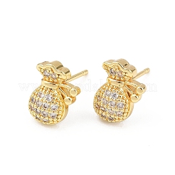 Brass Micro Pave Clear Cubic Zirconia Bag Stud Earrings&nbsp;EJEW-F400-11G