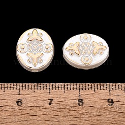 ABSプラスチックパール調ビーズ  ゴールドライン入り  楕円形と三つ葉のクローバー  乳白色  15.5x13x5.5mm  穴：1.8~2mm  約862個/500g&nbsp;PL-N007-38