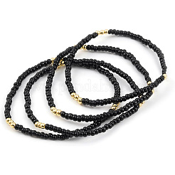 Brass & Black Glass Seed Beaded Stretch Bracelet Sets&nbsp;GV0095
