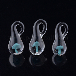 手作りランプワークガラスペンダント  パイレックス  キノコ  空色  21~25x9~10mm  穴：3~4mm&nbsp;X-LAMP-Q028-12B
