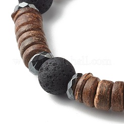 Natural Coconut Rondelle Beads Stretch Bracelet for Men Women&nbsp;BJEW-JB06771-02
