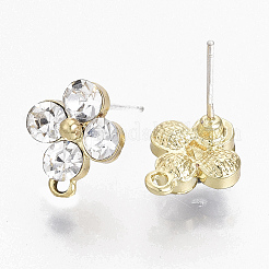 合金製スタッドピアスパーツ  カン付き  ラインストーンとキュプロニッケルピン付き  花  クリスタル  13x11mm  穴：1.4mm  ピン：0.7mm&nbsp;X-PALLOY-N154-13