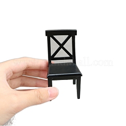 木製クロスバックチェアミニチュア装飾品  マイクロランドスケープホームドールハウスアクセサリー  小道具の装飾のふりをする  ブラック  44x44x82mm&nbsp;PW-WG96993-01